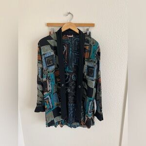 VINTAGE 2pc skirt and blazer abstract print set / size S-M